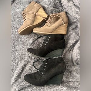 Bundle of Women's Wedge Ankle Boots - Black and Tan